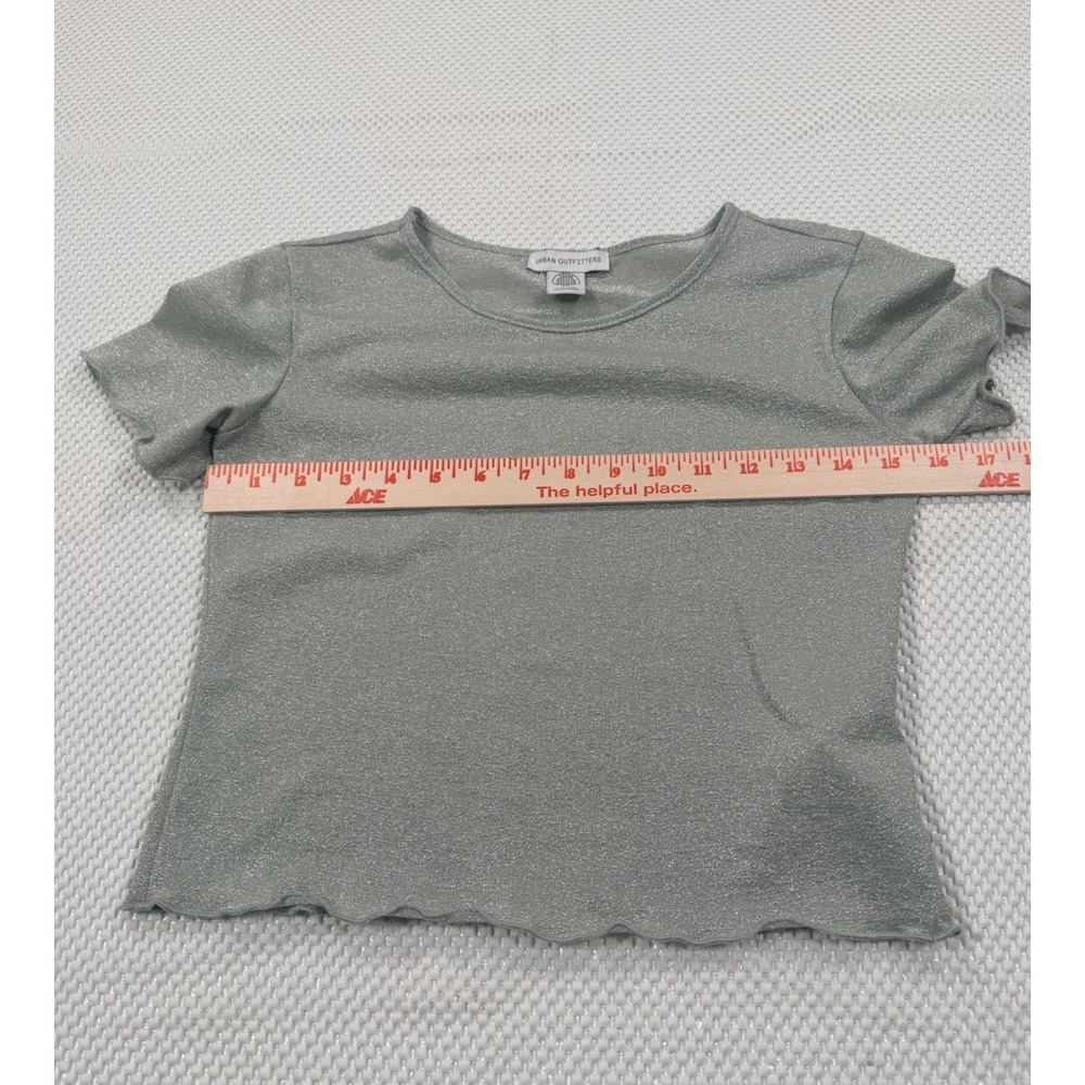 Urban Outfitters Shimmer Lurex Knit Top Sage Green Short Sleeve Women's S - Picture 4 of 6